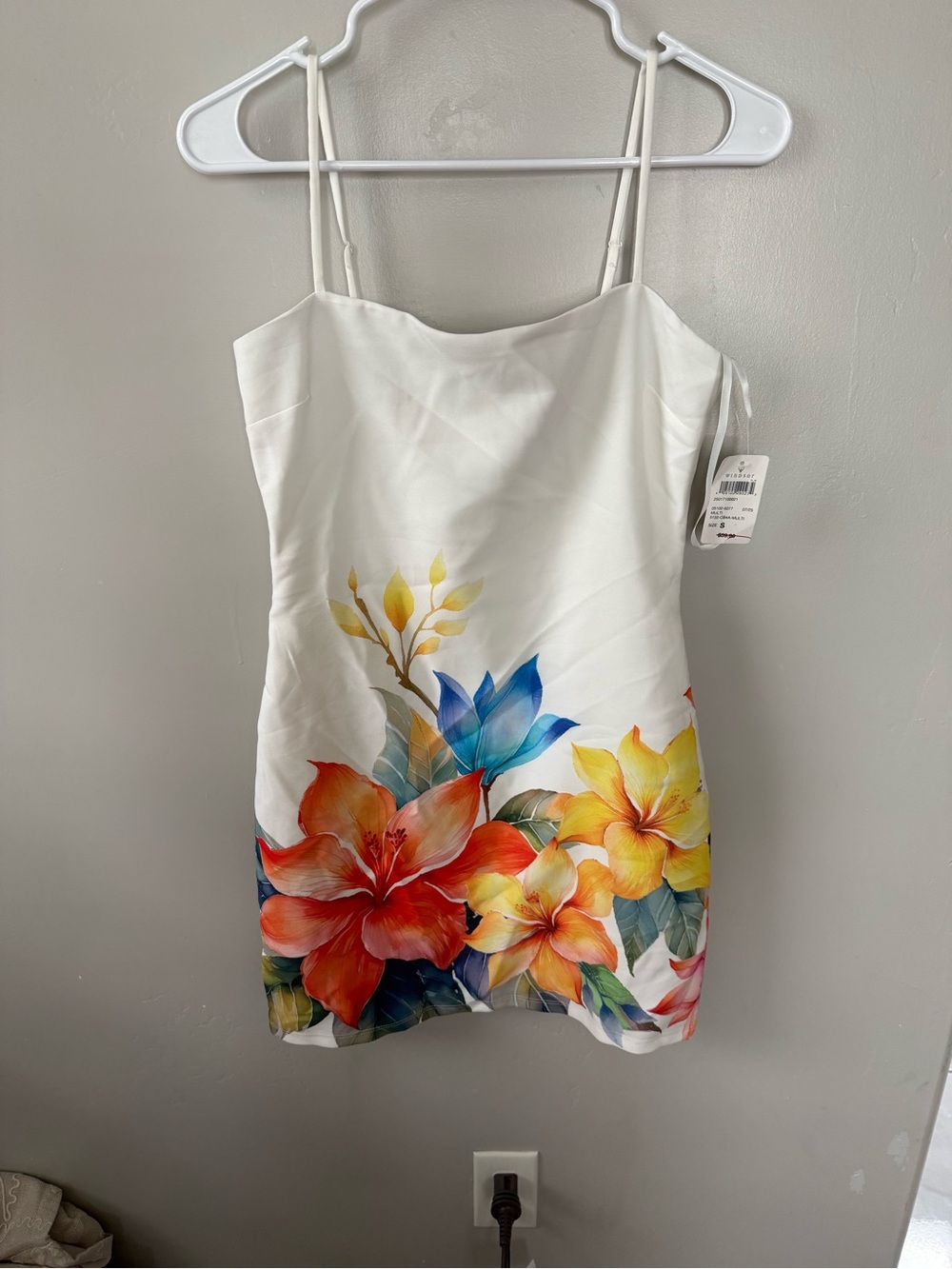 Windsor White Floral Slip Dress with Red, Yellow & Blue Tropicals